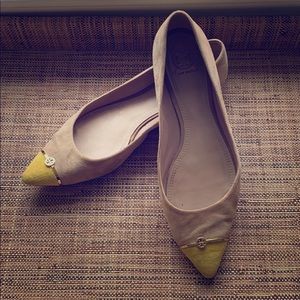 Yellow and tan suede Tory Burch flats, 9.5